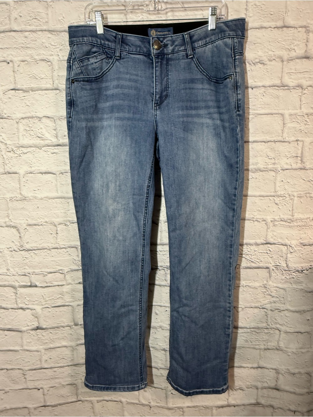 Democracy Ab-Solution Straight-Leg Mid-Rise Jeans in Faded Blue, 14W